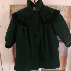 Green Wool Girl's Dress Coat velvet trim size 4